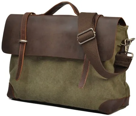 Rugged Canvas Messenger Bag with Leather Trim Laptop Bag - Medium/Large