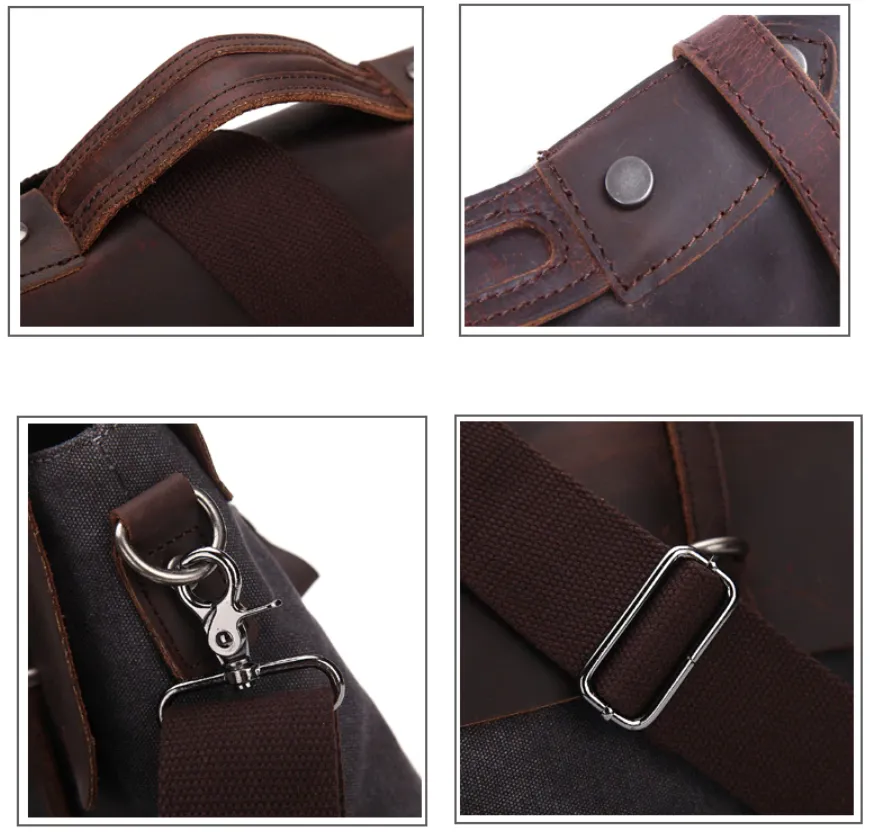 Rugged Canvas Messenger Bag with Leather Trim Laptop Bag - Medium/Large