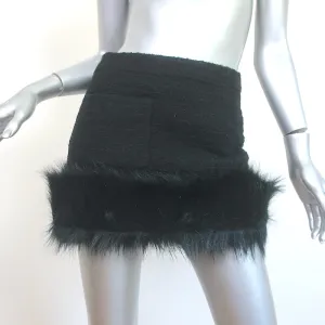 Saint Laurent Boucle Tweed & Faux Fur Mini Skirt Black Size 36