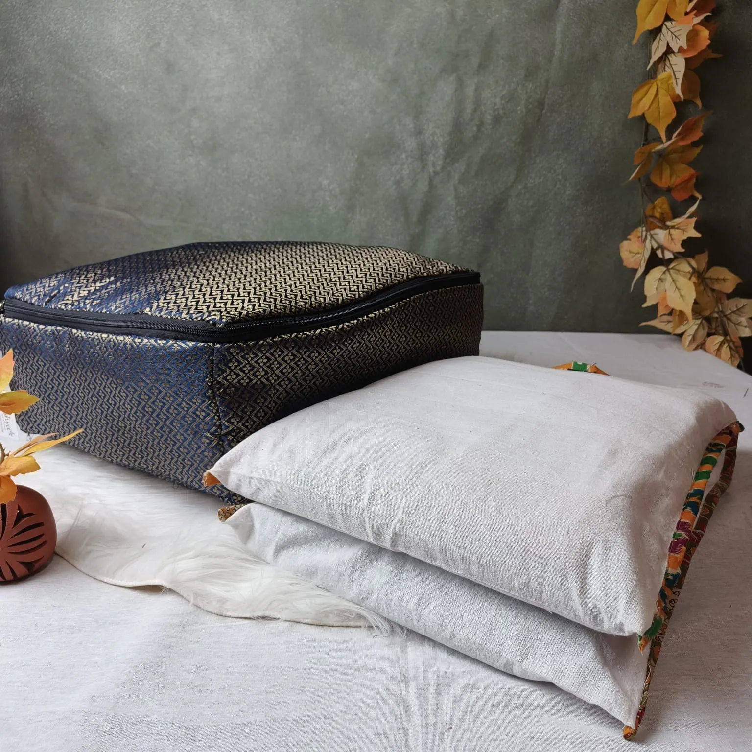 Saree Storage Bags Blue Brocade Diamond weaves