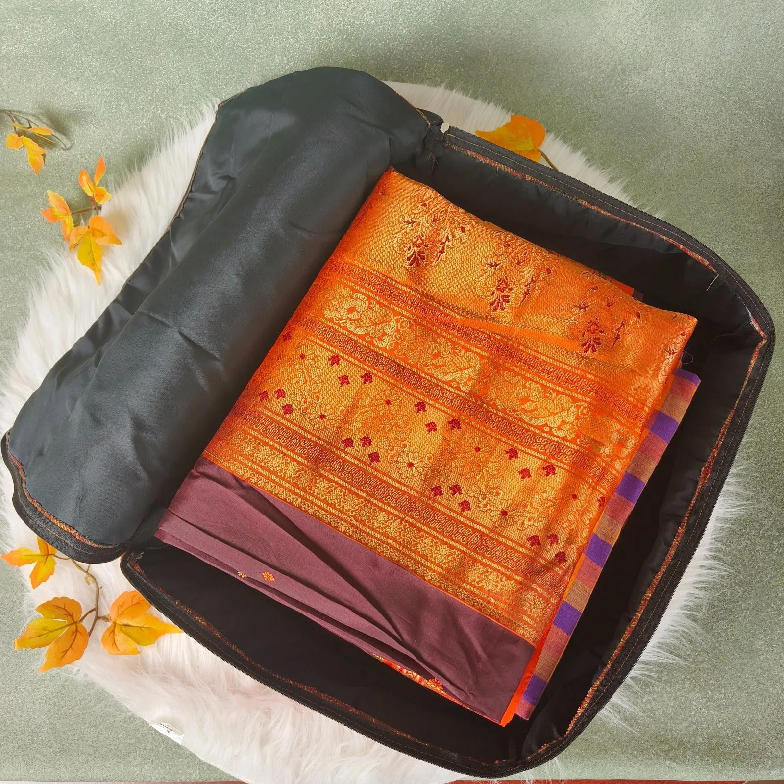 Saree Storage Bags Blue Brocade Diamond weaves