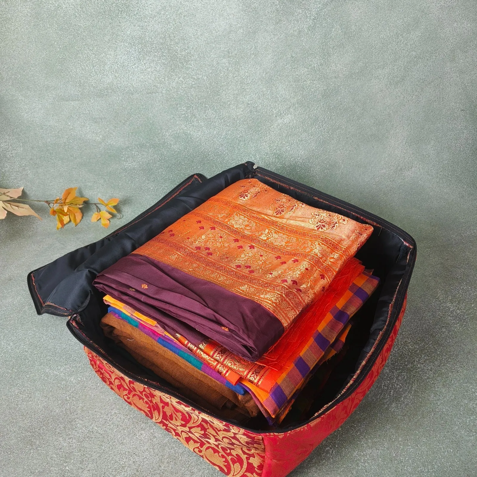 Saree Storage Bags Red Brocade Diamond Gold weaves