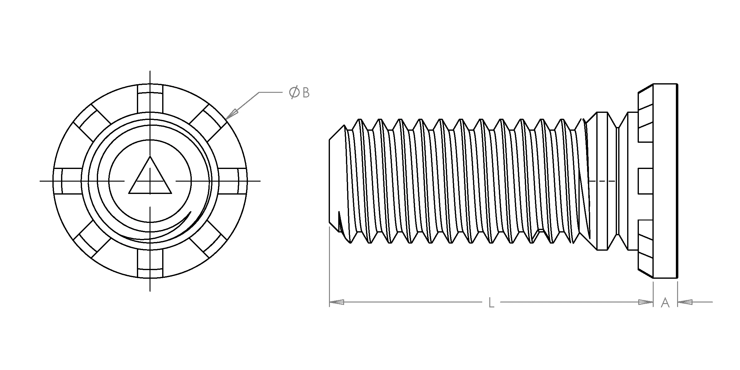 Self-Clinching Stud, High Torque, 300 Series Stainless Steel, Passivated, 10-32 x 1.500, 100 Pack