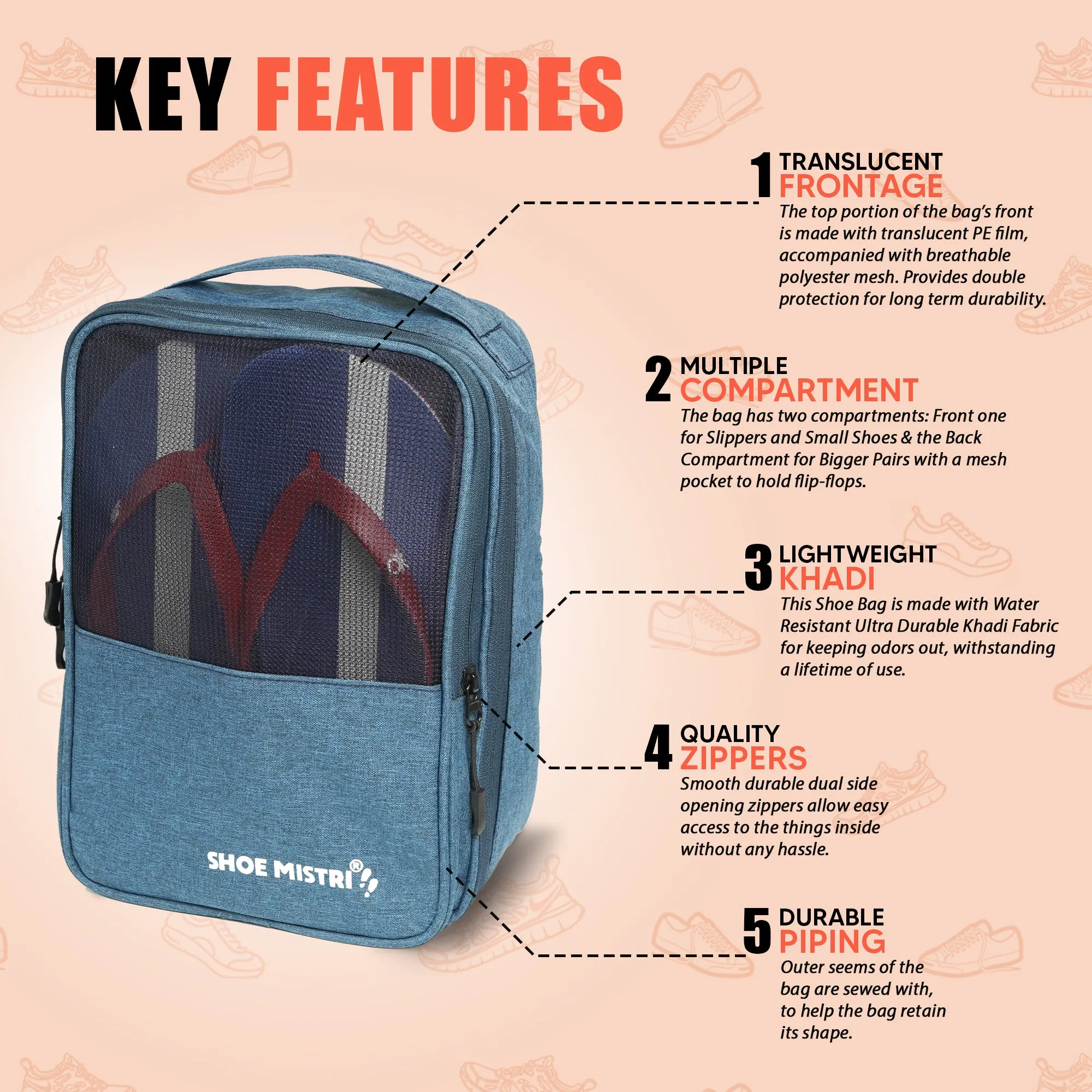 Shoe Mistri Travel Shoe Bag Holds 3 Pairs for Traveling and Daily Use Storage Pouch (Blue)