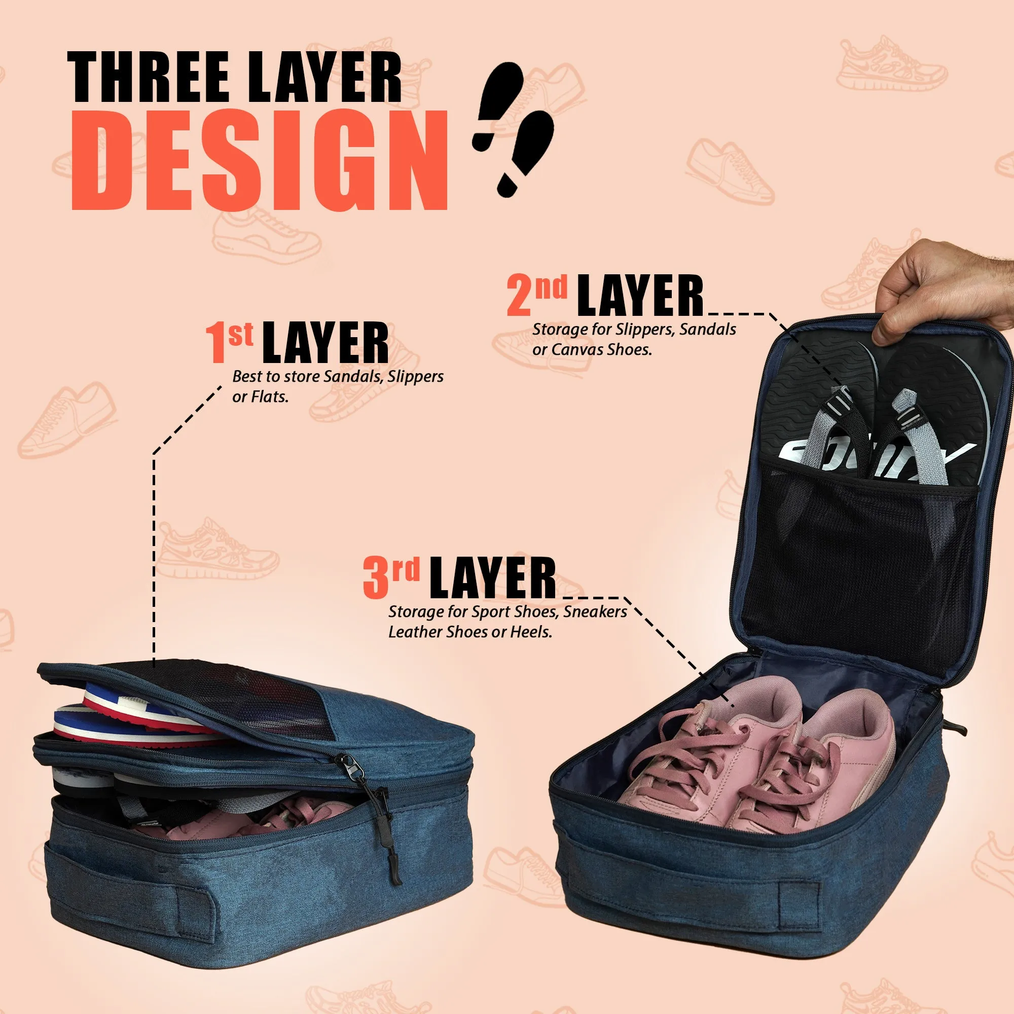 Shoe Mistri Travel Shoe Bag Holds 3 Pairs for Traveling and Daily Use Storage Pouch (Blue)