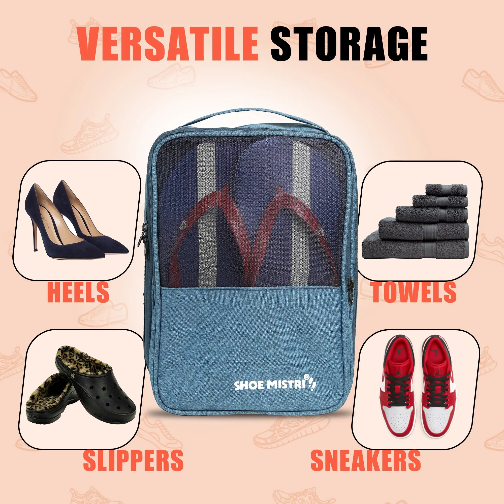 Shoe Mistri Travel Shoe Bag Holds 3 Pairs for Traveling and Daily Use Storage Pouch (Blue)