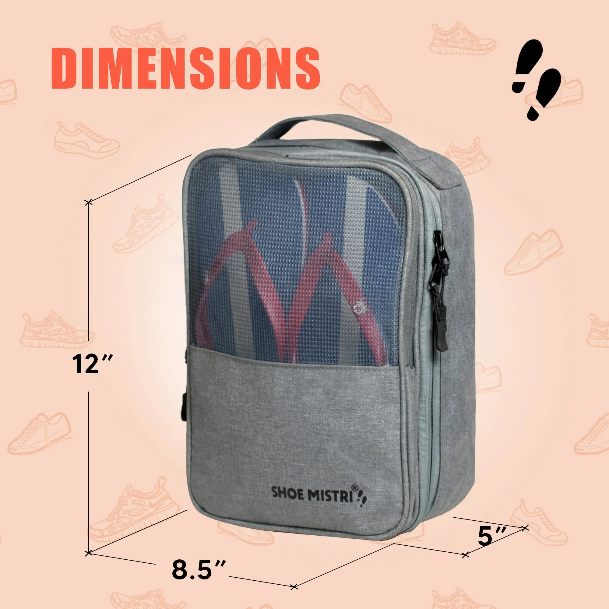 Shoe Mistri Travel Shoe Bag Holds 3 Pairs for Traveling and Daily Use Storage Pouch (Grey)