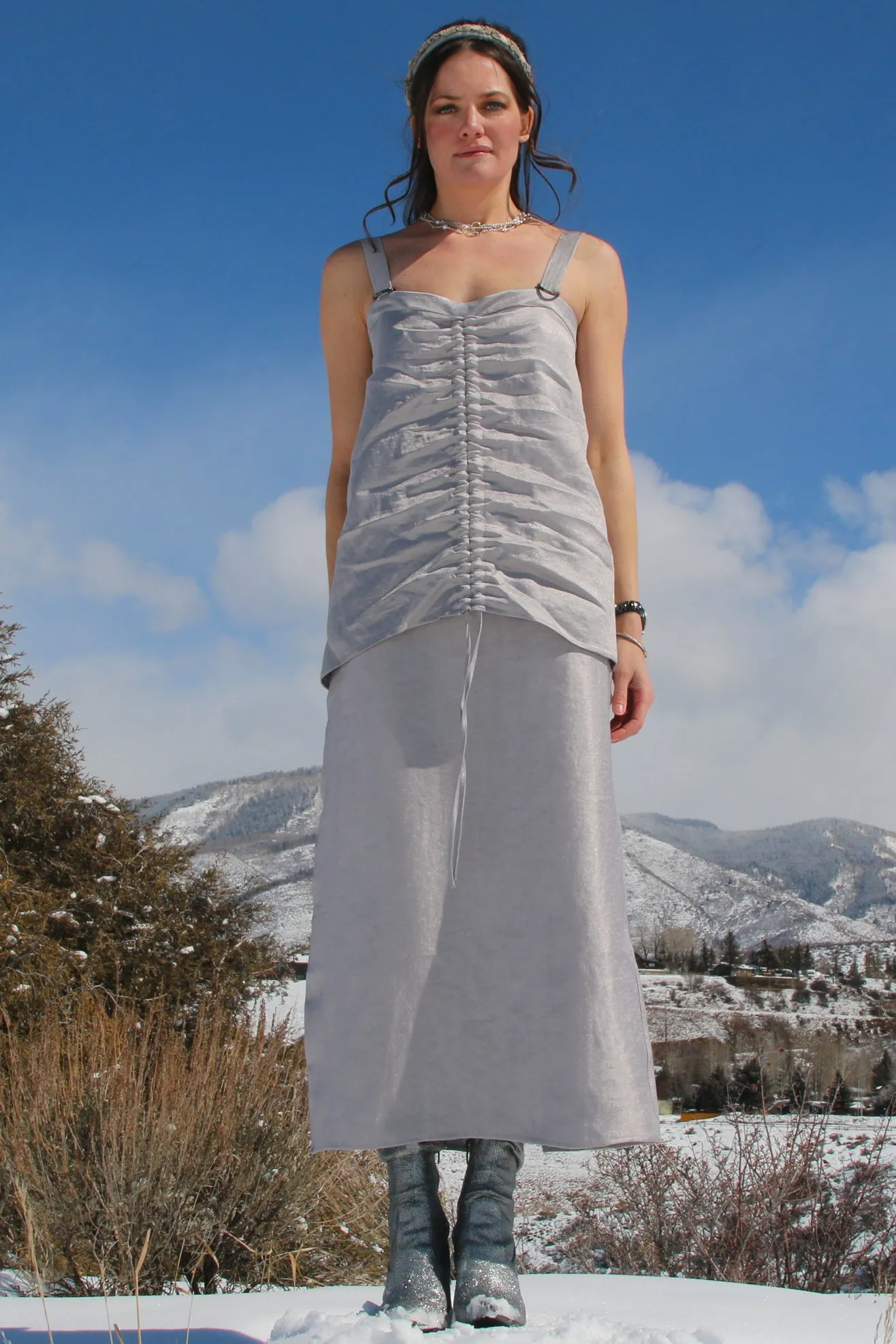 Silver Lamé Ruched Blouse