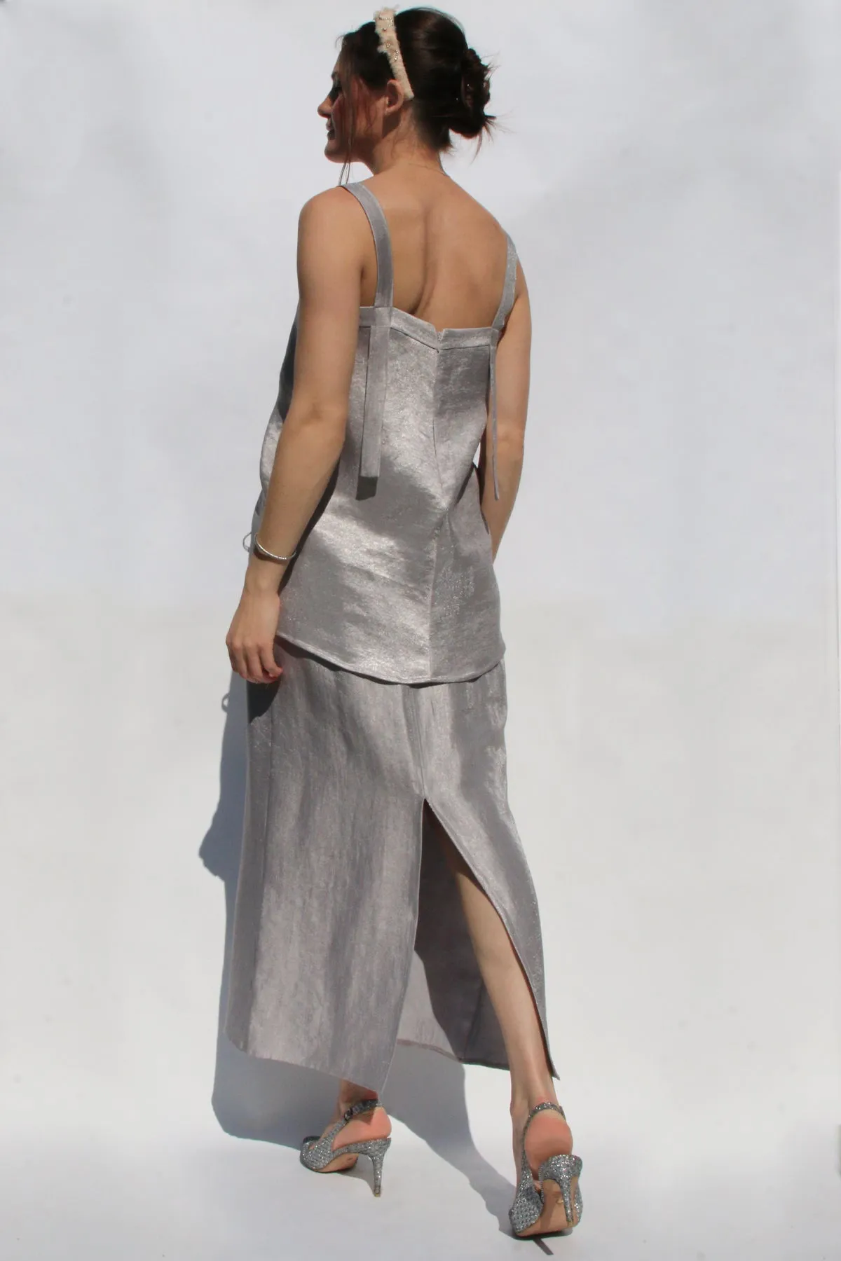 Silver Lamé Ruched Blouse