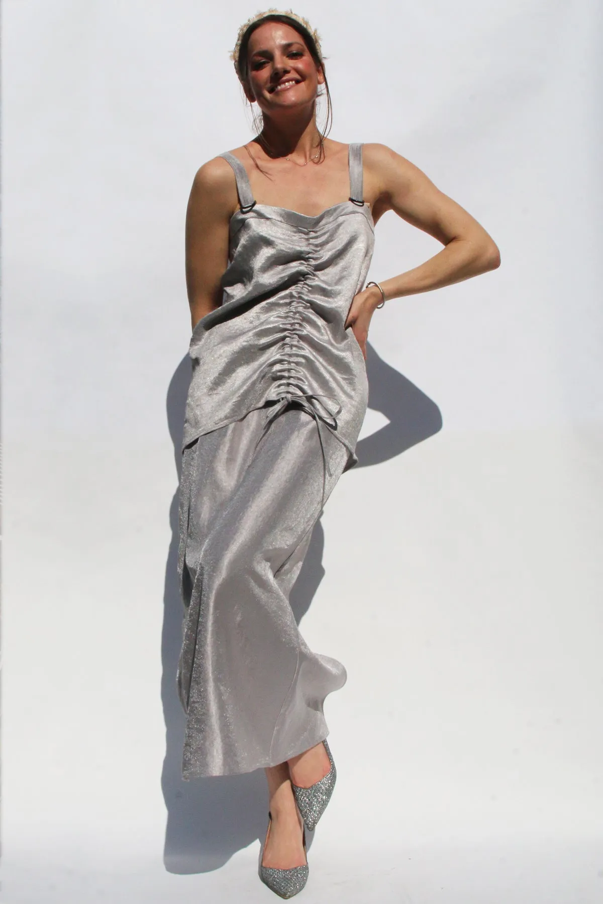 Silver Lamé Ruched Blouse