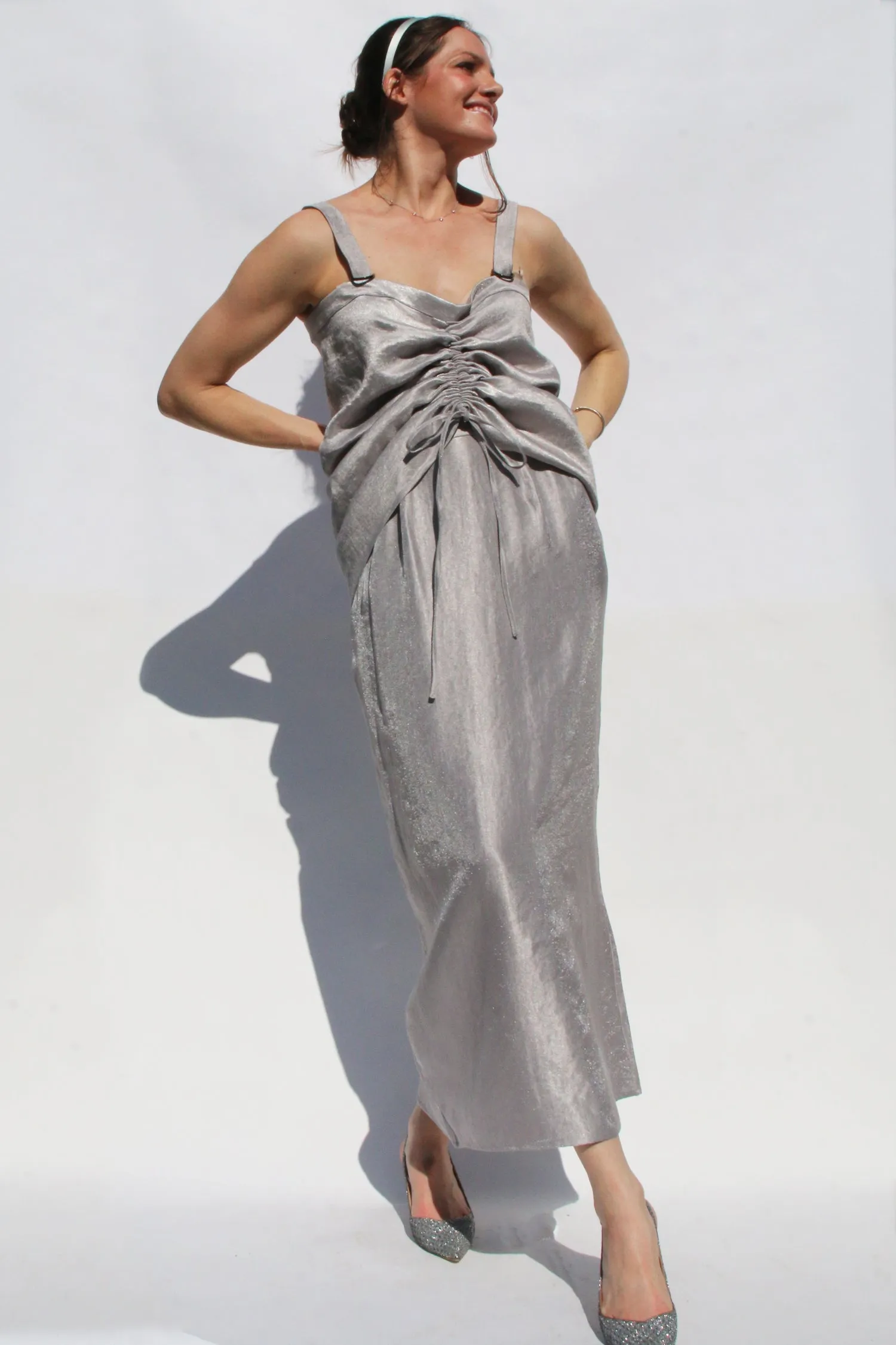 Silver Lamé Ruched Blouse