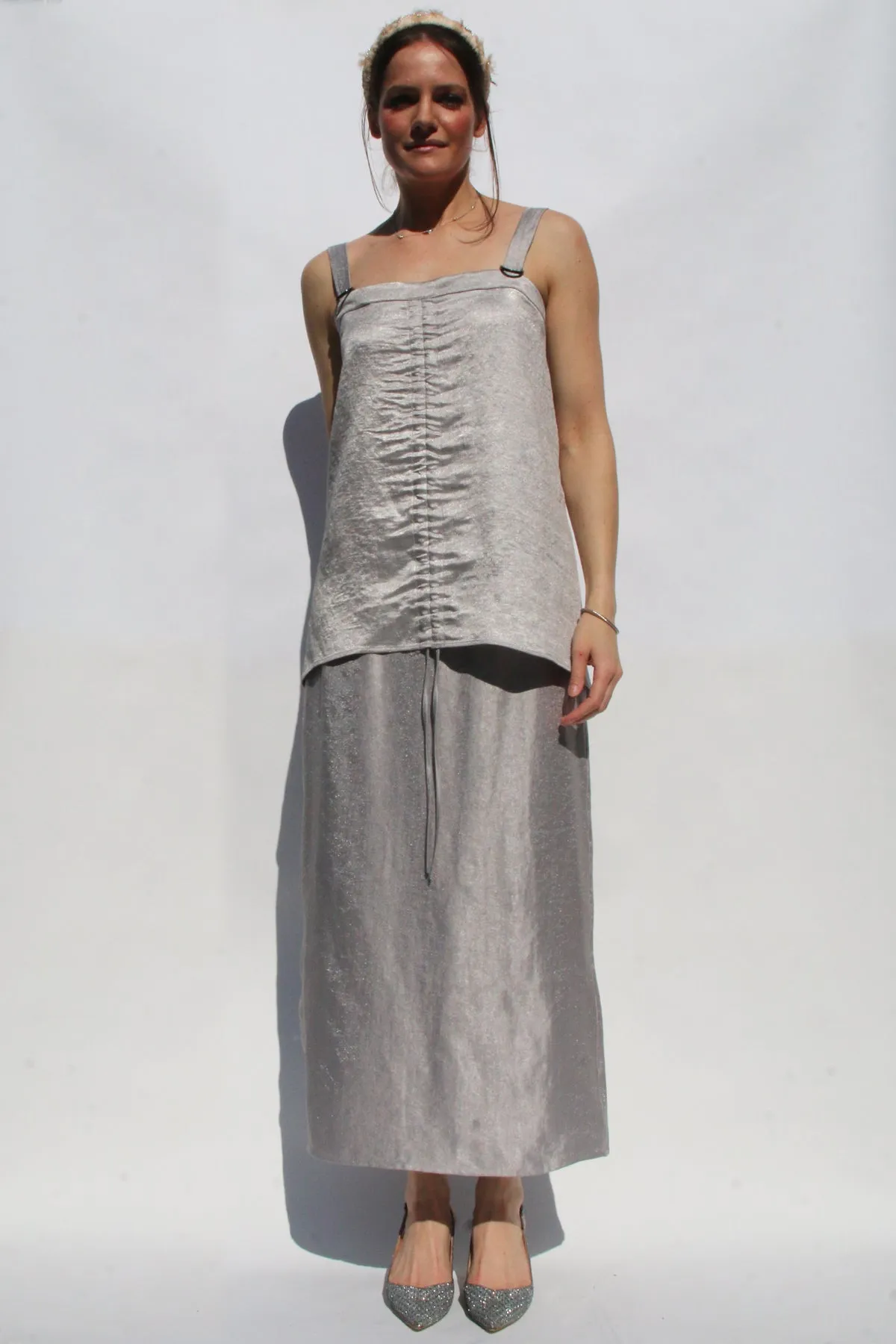 Silver Lamé Ruched Blouse