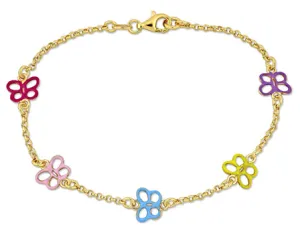 Silver Yellow Multicolor Enamel Butterfly Charm Bracelet