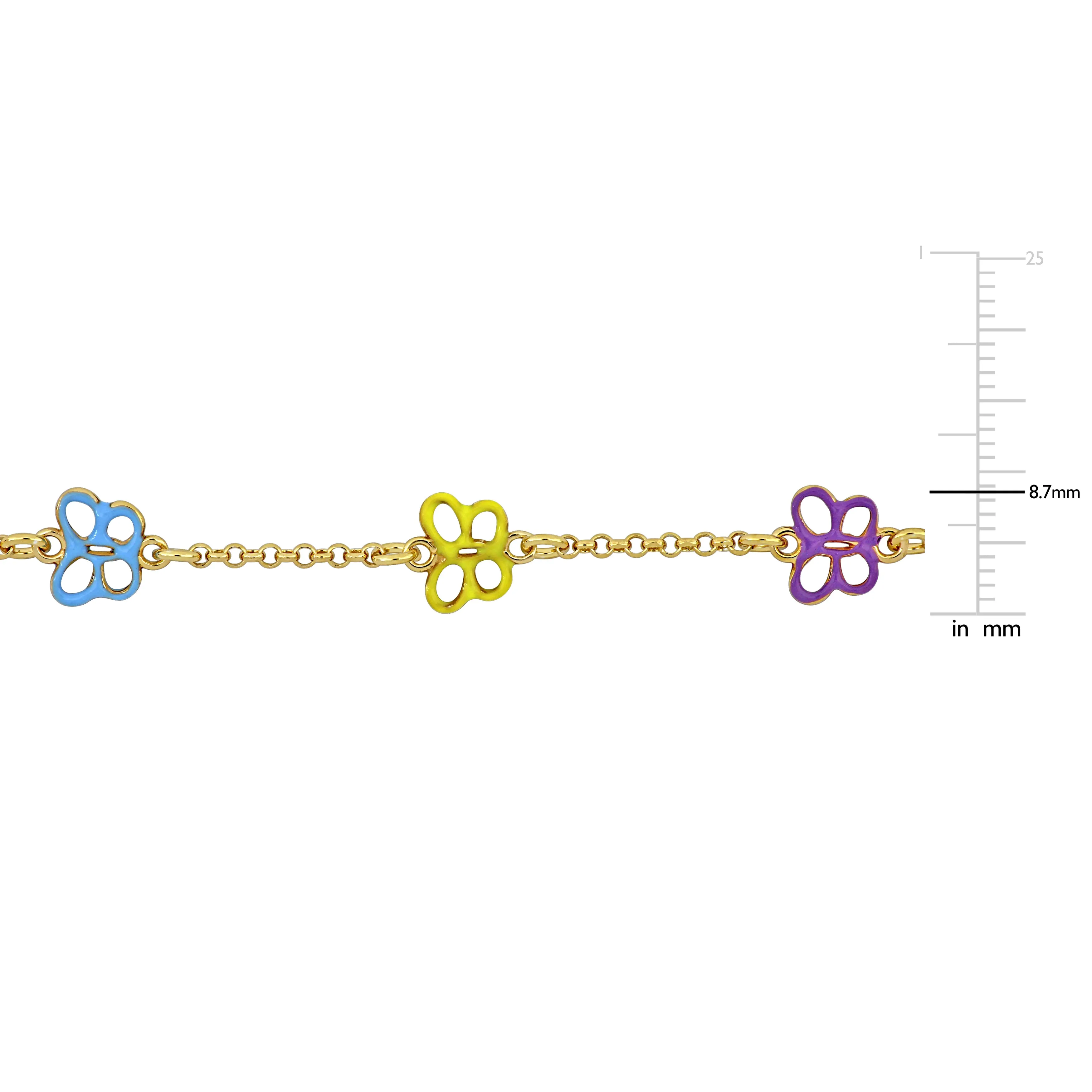 Silver Yellow Multicolor Enamel Butterfly Charm Bracelet