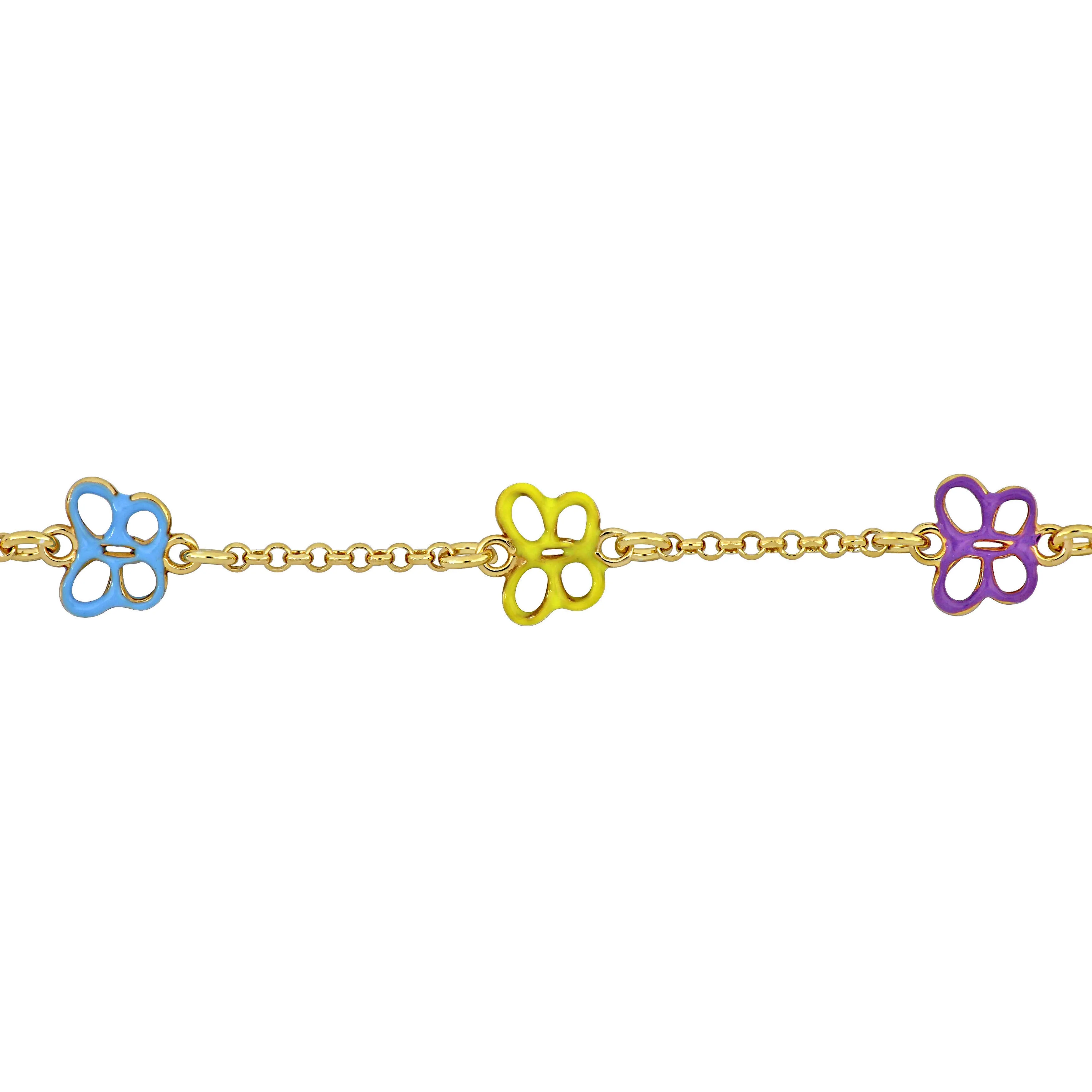 Silver Yellow Multicolor Enamel Butterfly Charm Bracelet
