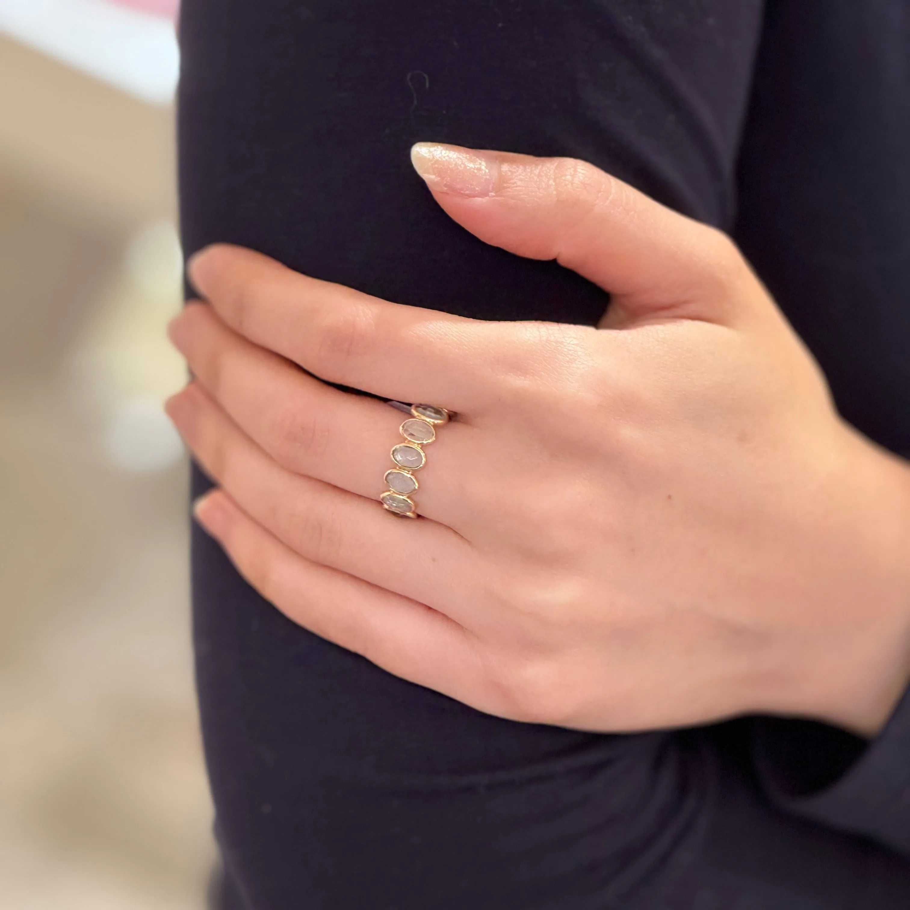 Sky Blue Topaz Oval Eternity Ring In 14K