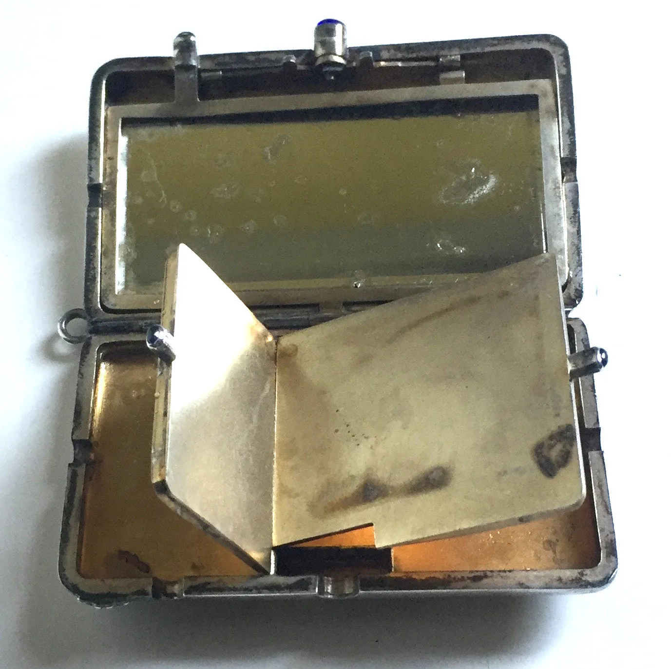 SOLD German Silver and Silver-Gilt Cosmetic Case with Enamel of Dogs to Cover
