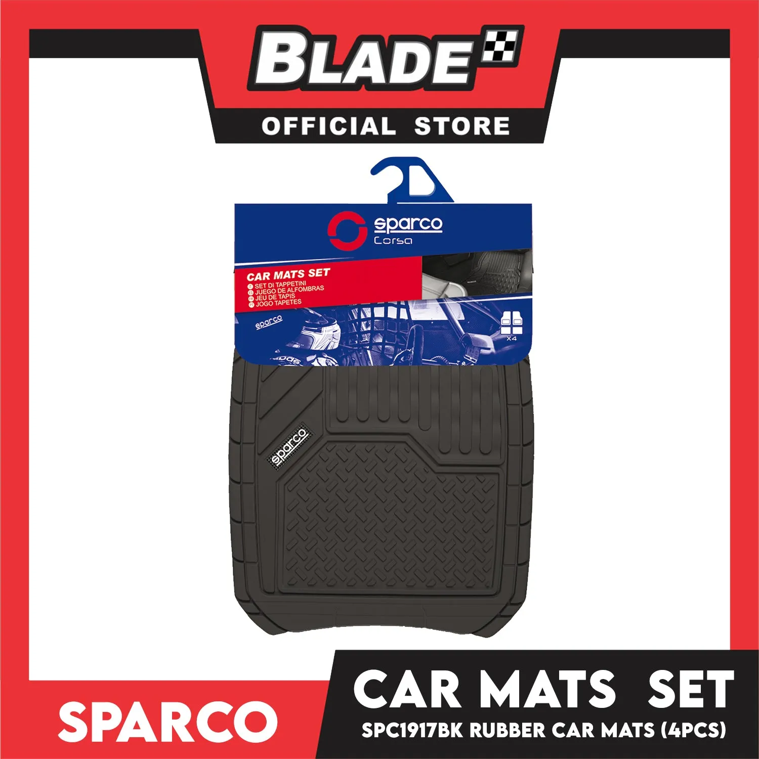 Sparco SPC1916BK 4 Pieces-Set Car Mat (Black)