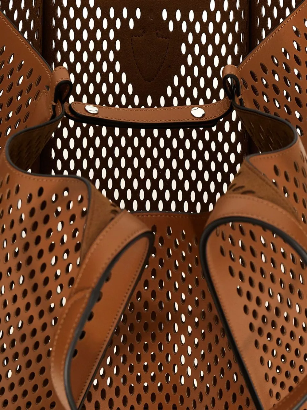 T timeless perforated leather medium tote