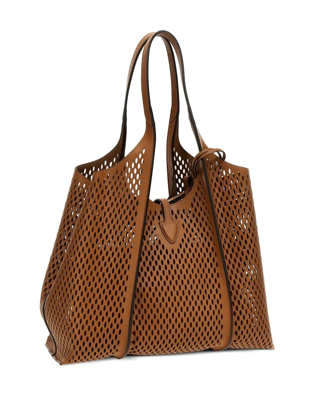 T timeless perforated leather medium tote
