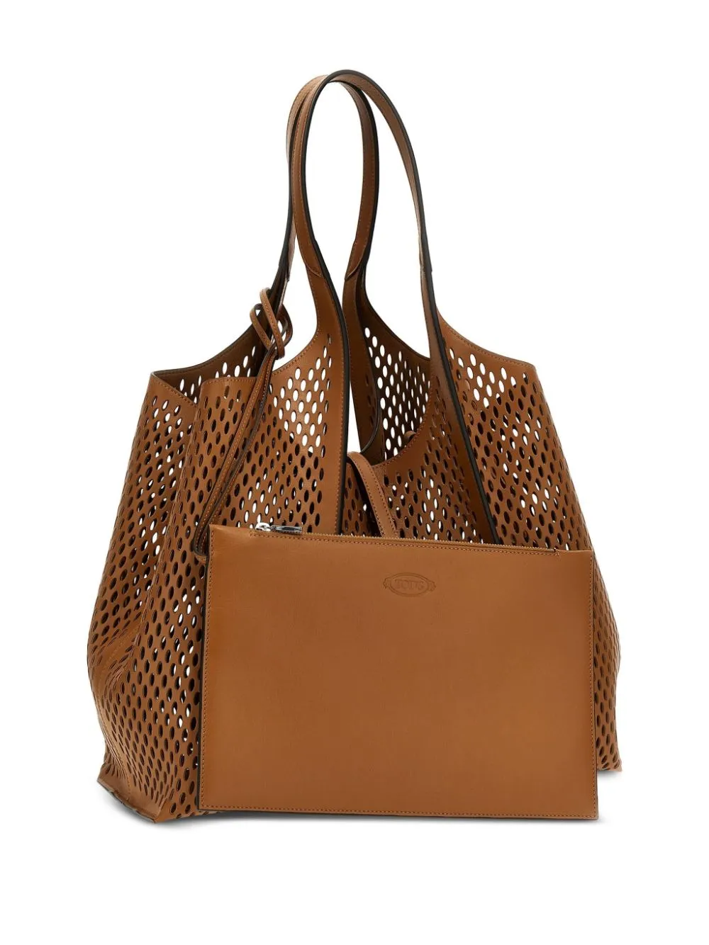T timeless perforated leather medium tote