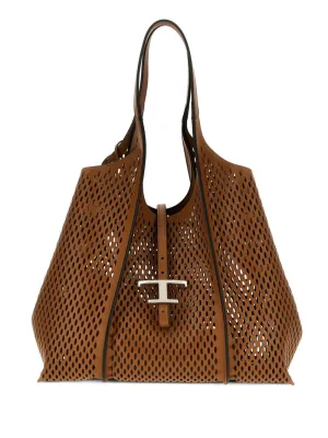 T timeless perforated leather medium tote