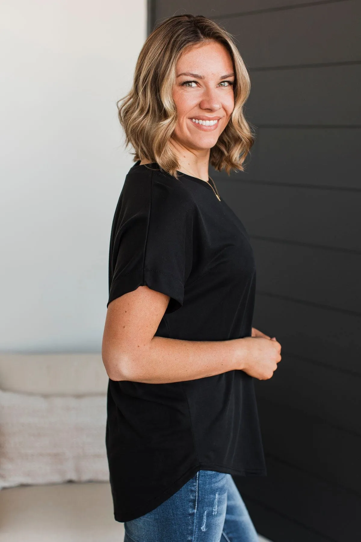 Take Me Shopping Short Sleeve Top- Black