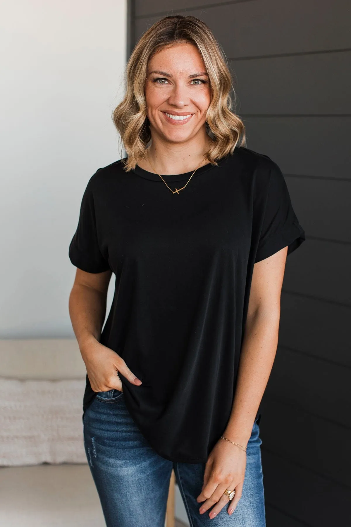 Take Me Shopping Short Sleeve Top- Black