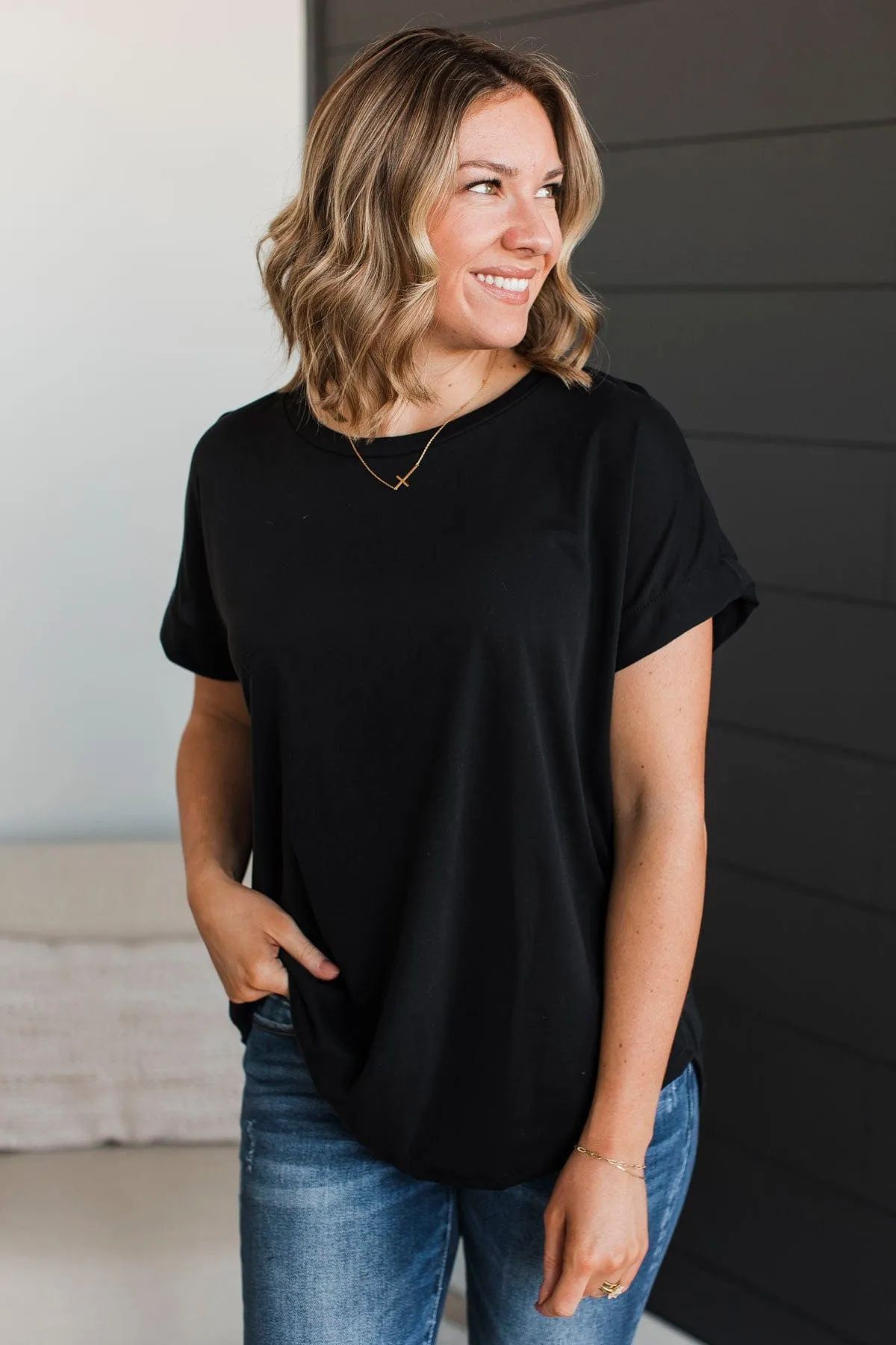 Take Me Shopping Short Sleeve Top- Black