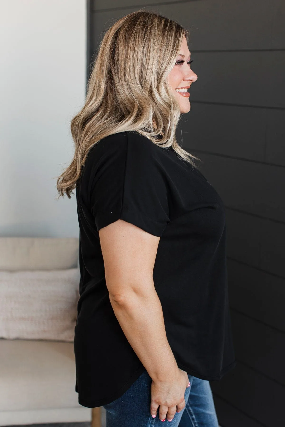 Take Me Shopping Short Sleeve Top- Black