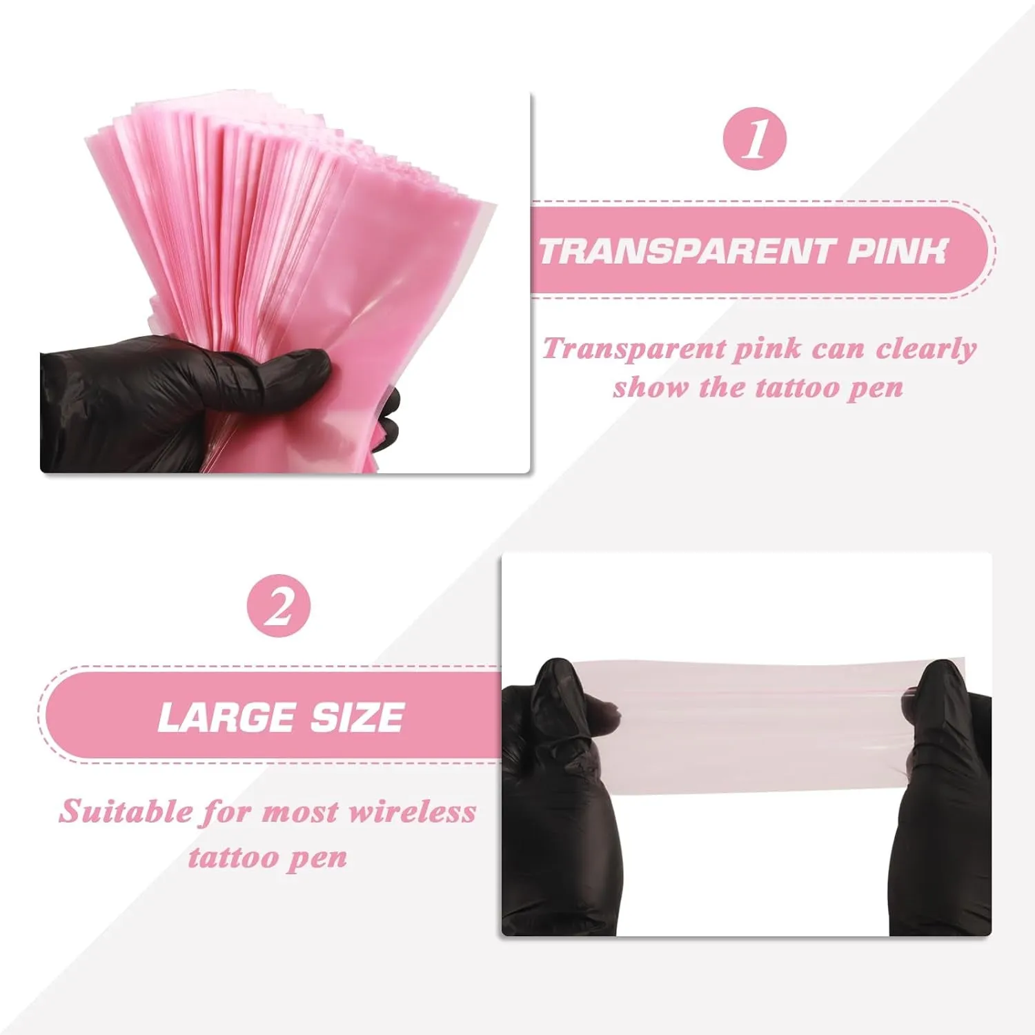Tattoo Machine Pen Covers with Grip Tape Wrap -  200Pcs Large Tattoo Machine Covers Pink Tattoo Pen Bags Covers and 4Pcs Tattoo Machine Tape Grip Wrap Self-Adhesive Tape Tattoo Supplies