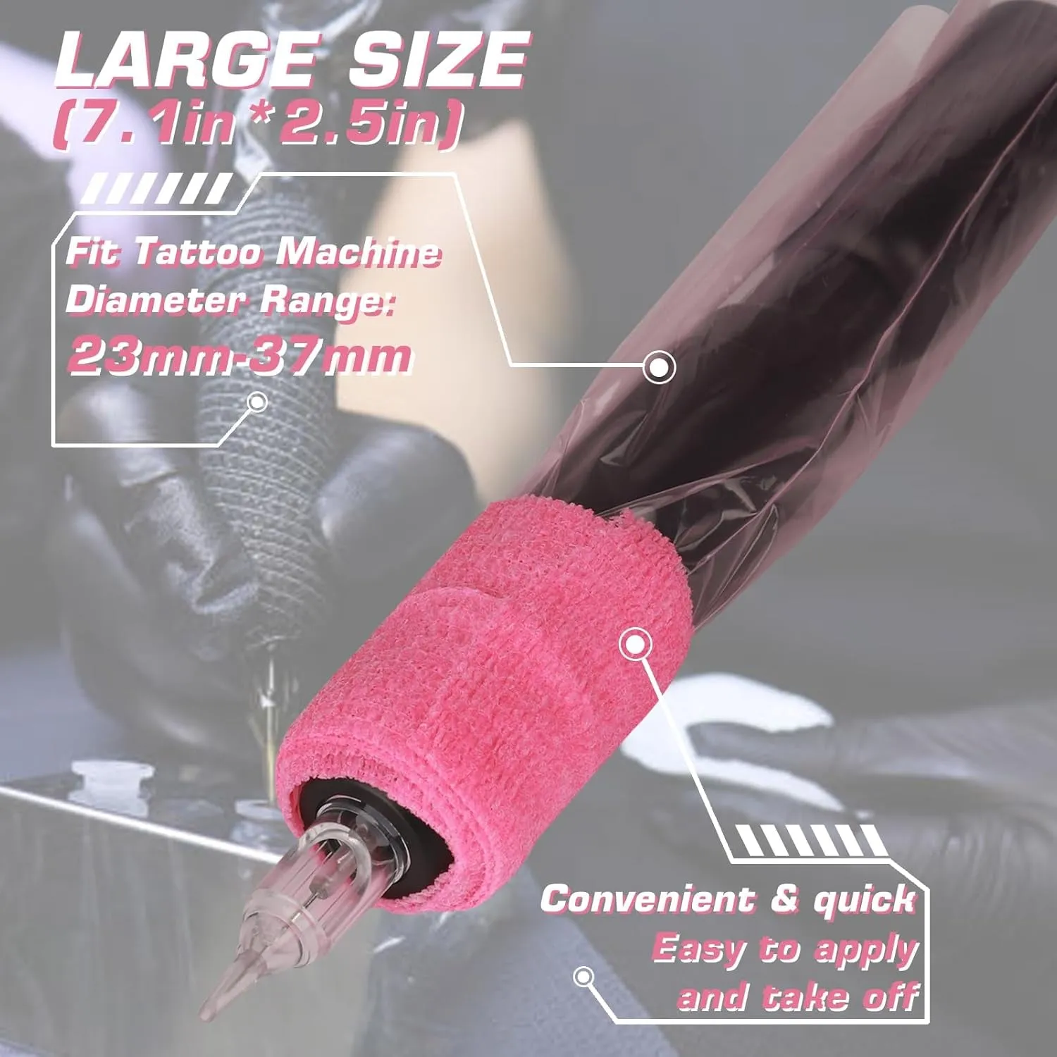Tattoo Machine Pen Covers with Grip Tape Wrap -  200Pcs Large Tattoo Machine Covers Pink Tattoo Pen Bags Covers and 4Pcs Tattoo Machine Tape Grip Wrap Self-Adhesive Tape Tattoo Supplies
