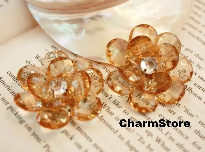 Tea Flower Bling open blossom CABOCHONS 4pcs 45mm
