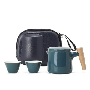 Teapot and tea cups small set with Travel Bag - Kung FU Tea Ceremony Handmade Pottery Unique Gift Box