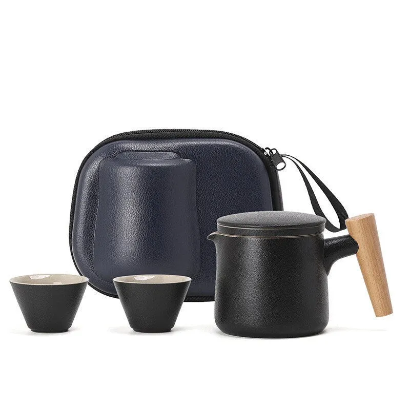 Teapot and tea cups small set with Travel Bag - Kung FU Tea Ceremony Handmade Pottery Unique Gift Box