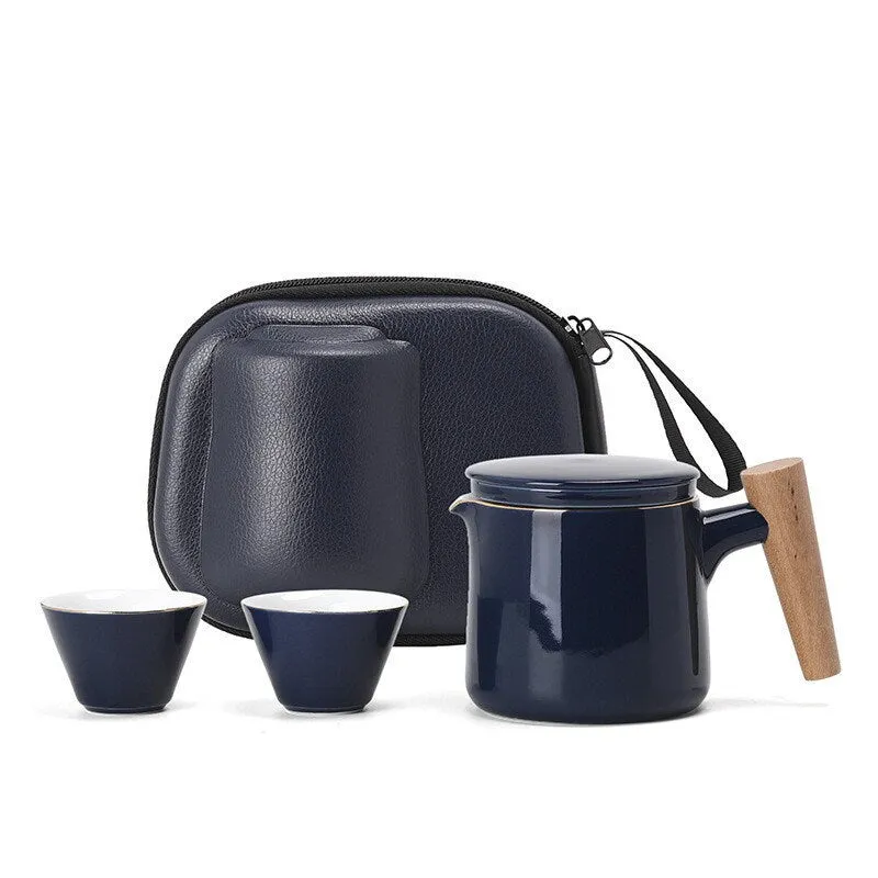 Teapot and tea cups small set with Travel Bag - Kung FU Tea Ceremony Handmade Pottery Unique Gift Box
