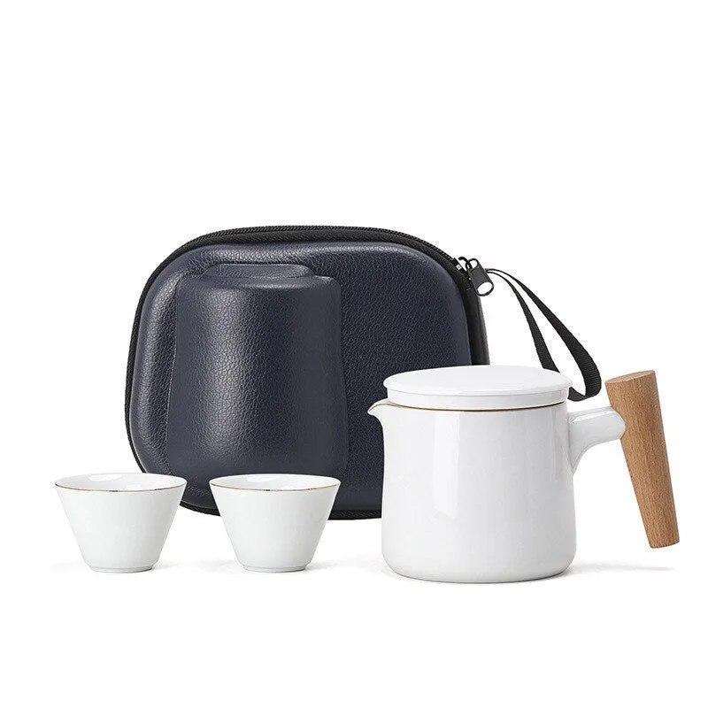 Teapot and tea cups small set with Travel Bag - Kung FU Tea Ceremony Handmade Pottery Unique Gift Box