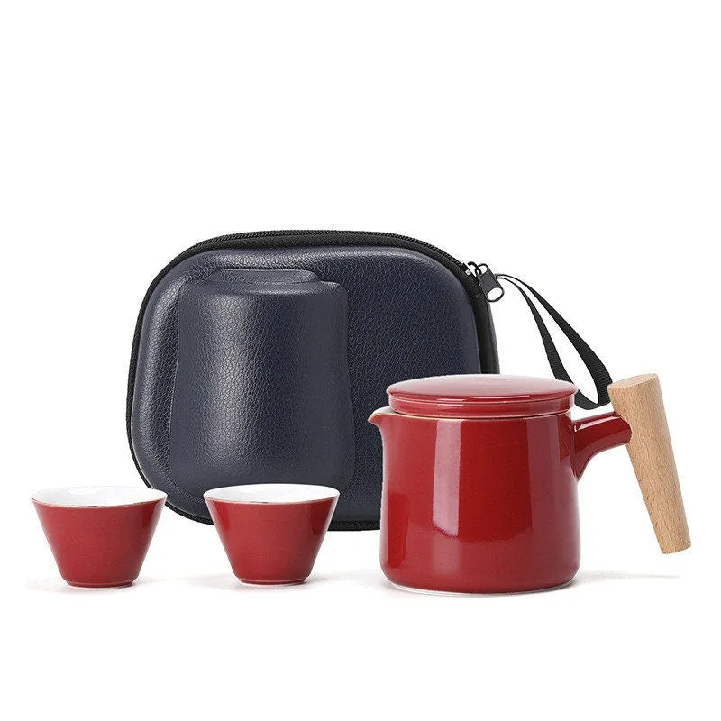 Teapot and tea cups small set with Travel Bag - Kung FU Tea Ceremony Handmade Pottery Unique Gift Box