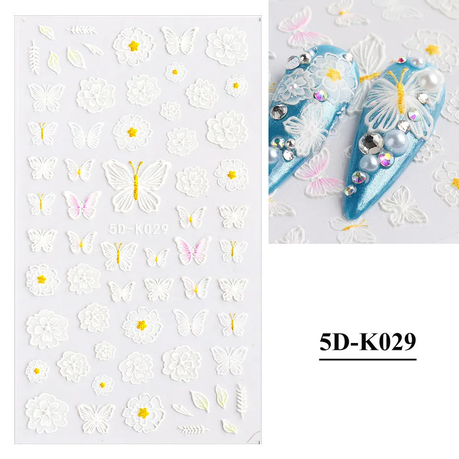 Three-dimensional Hollow White Bridal Lace Butterfly Nail Stickers