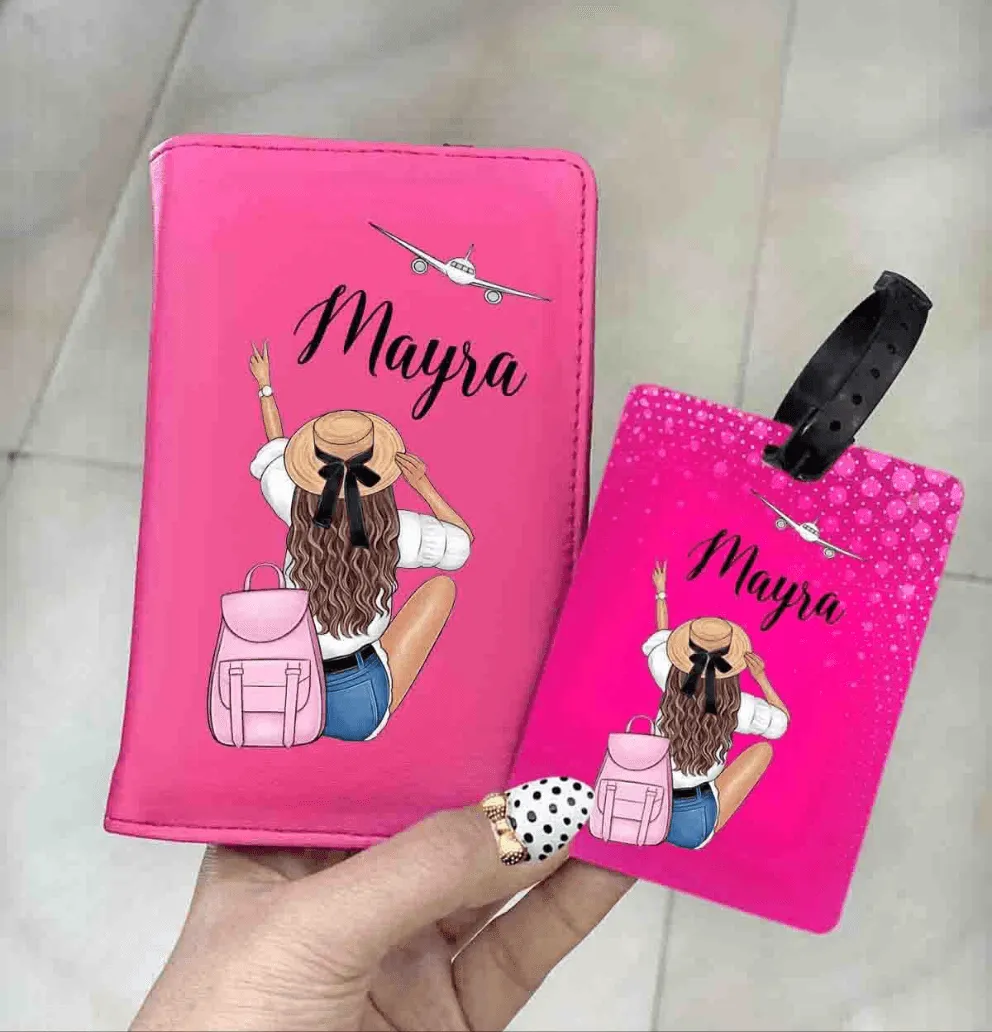 Travel girl Passport cover and Bag Tag Combo