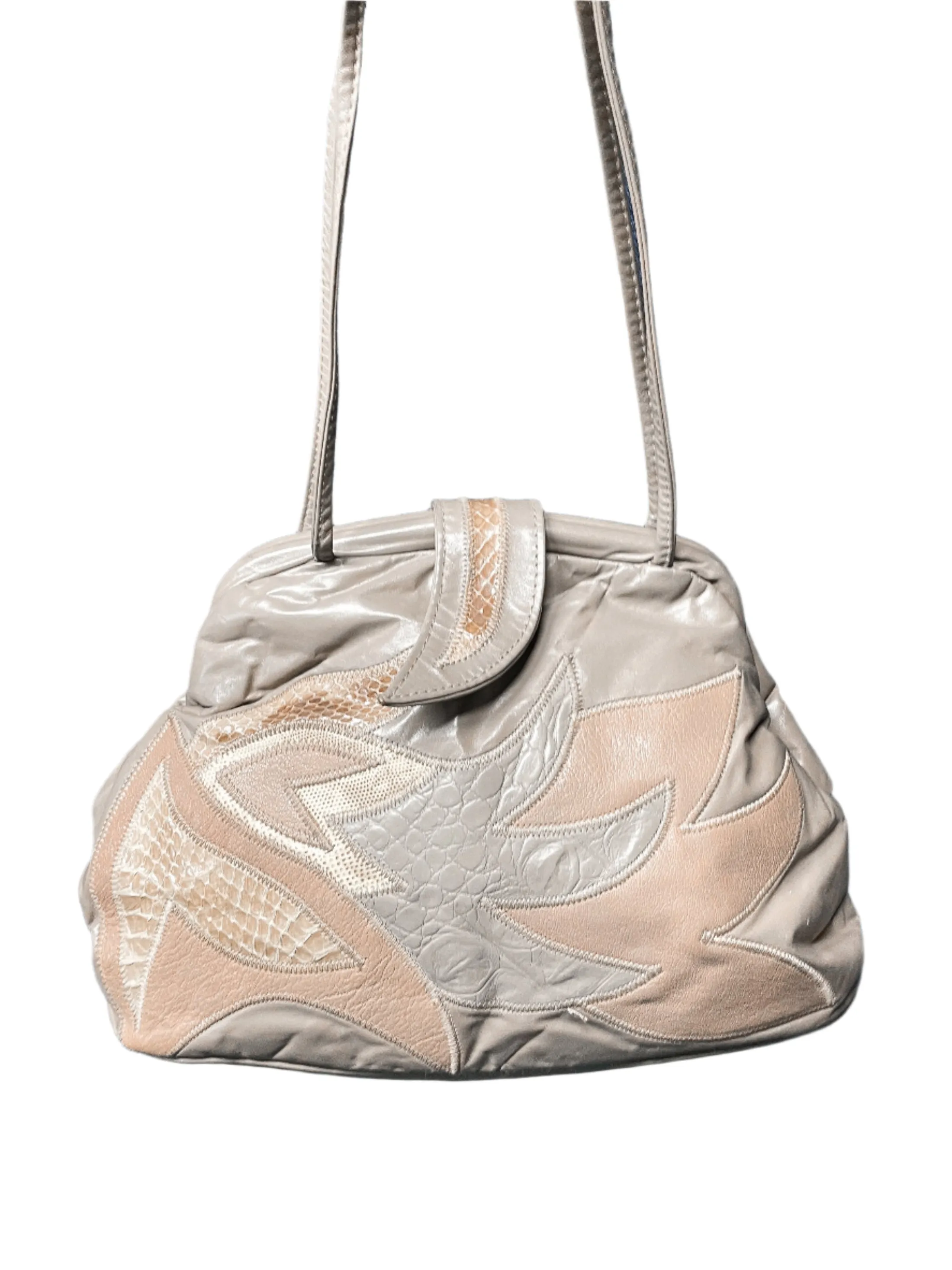 Vintage 80s Taupe Leather/Snakeskin/Lizard Shoulder Bag