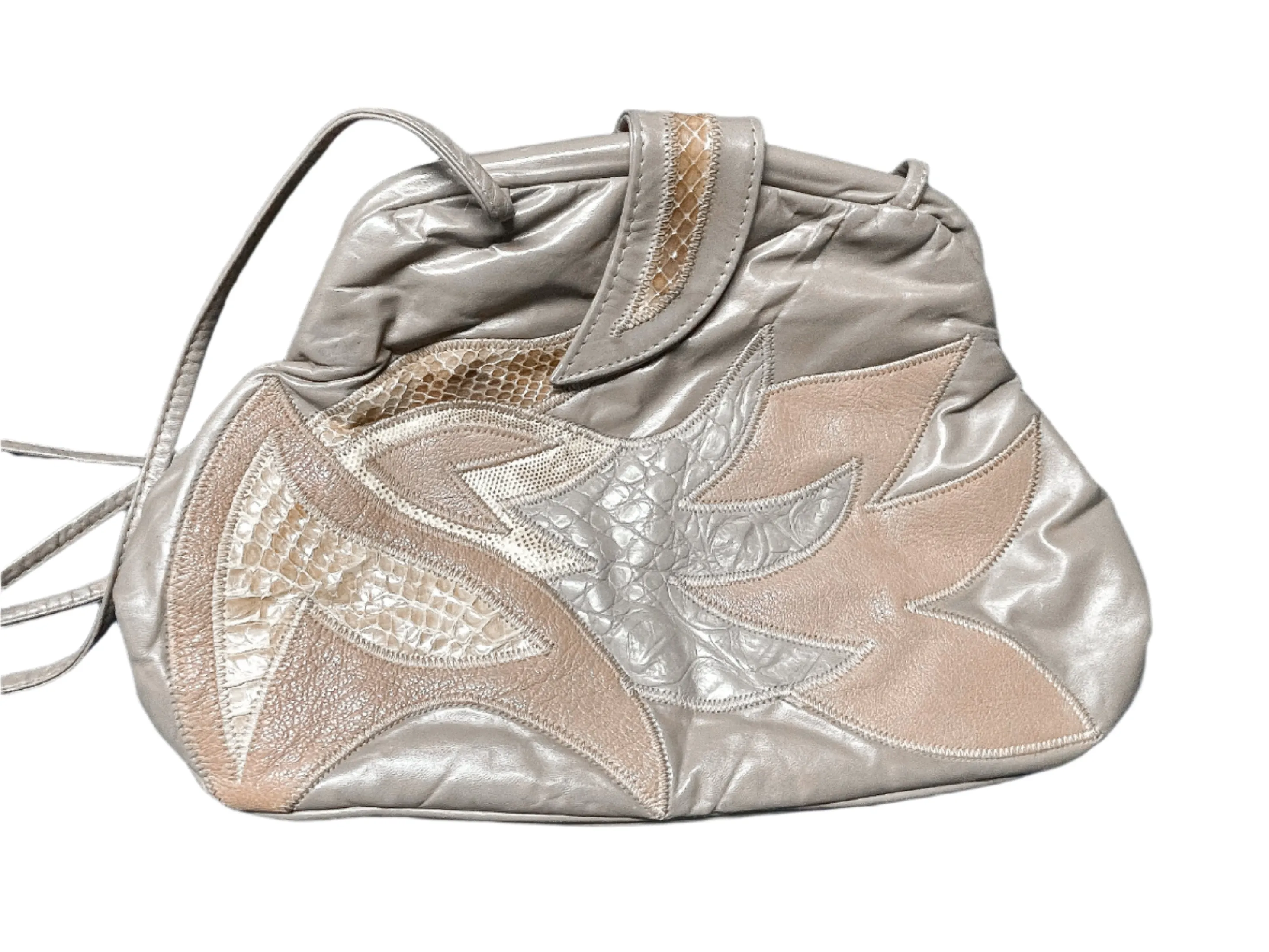 Vintage 80s Taupe Leather/Snakeskin/Lizard Shoulder Bag