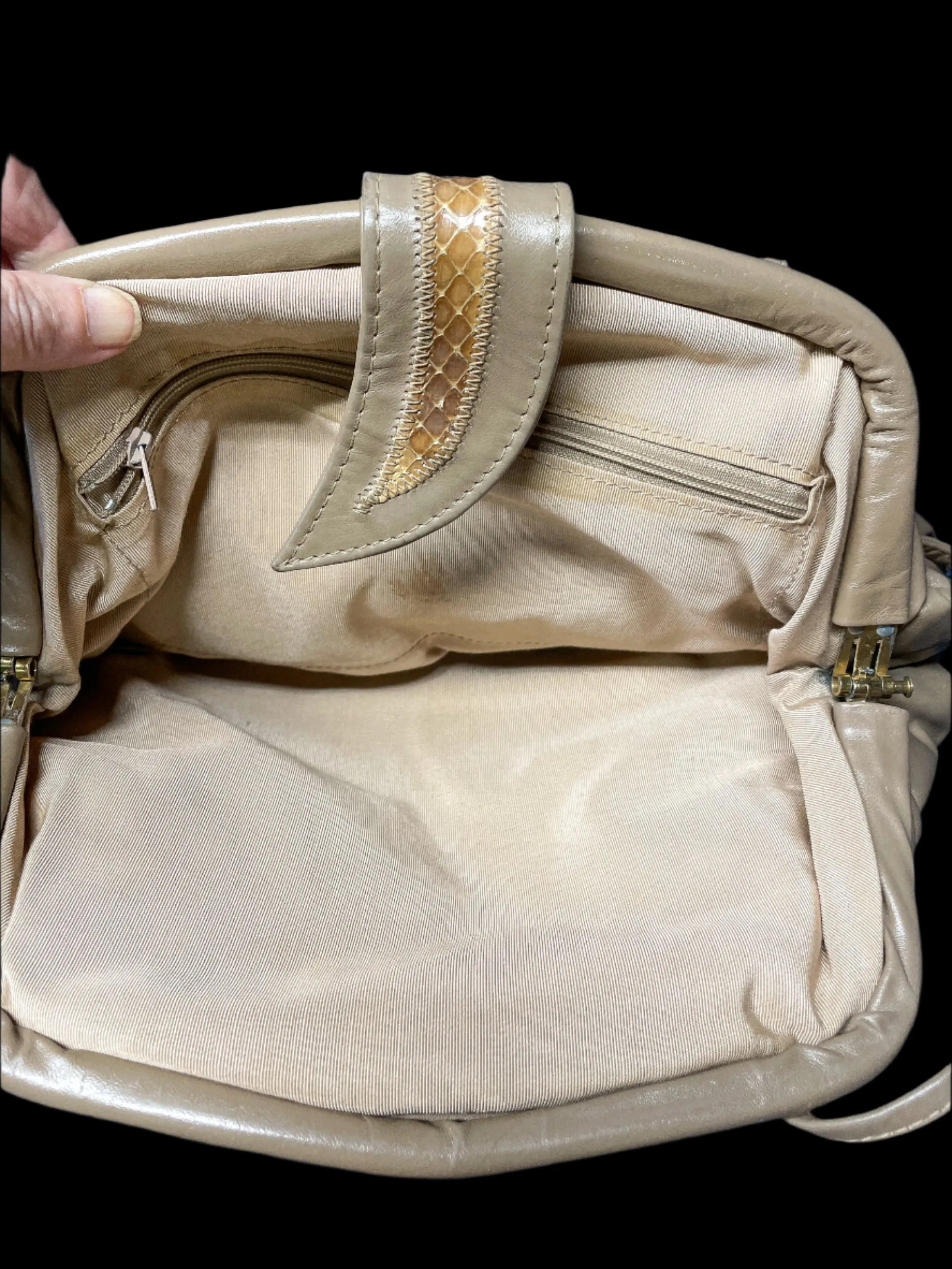 Vintage 80s Taupe Leather/Snakeskin/Lizard Shoulder Bag