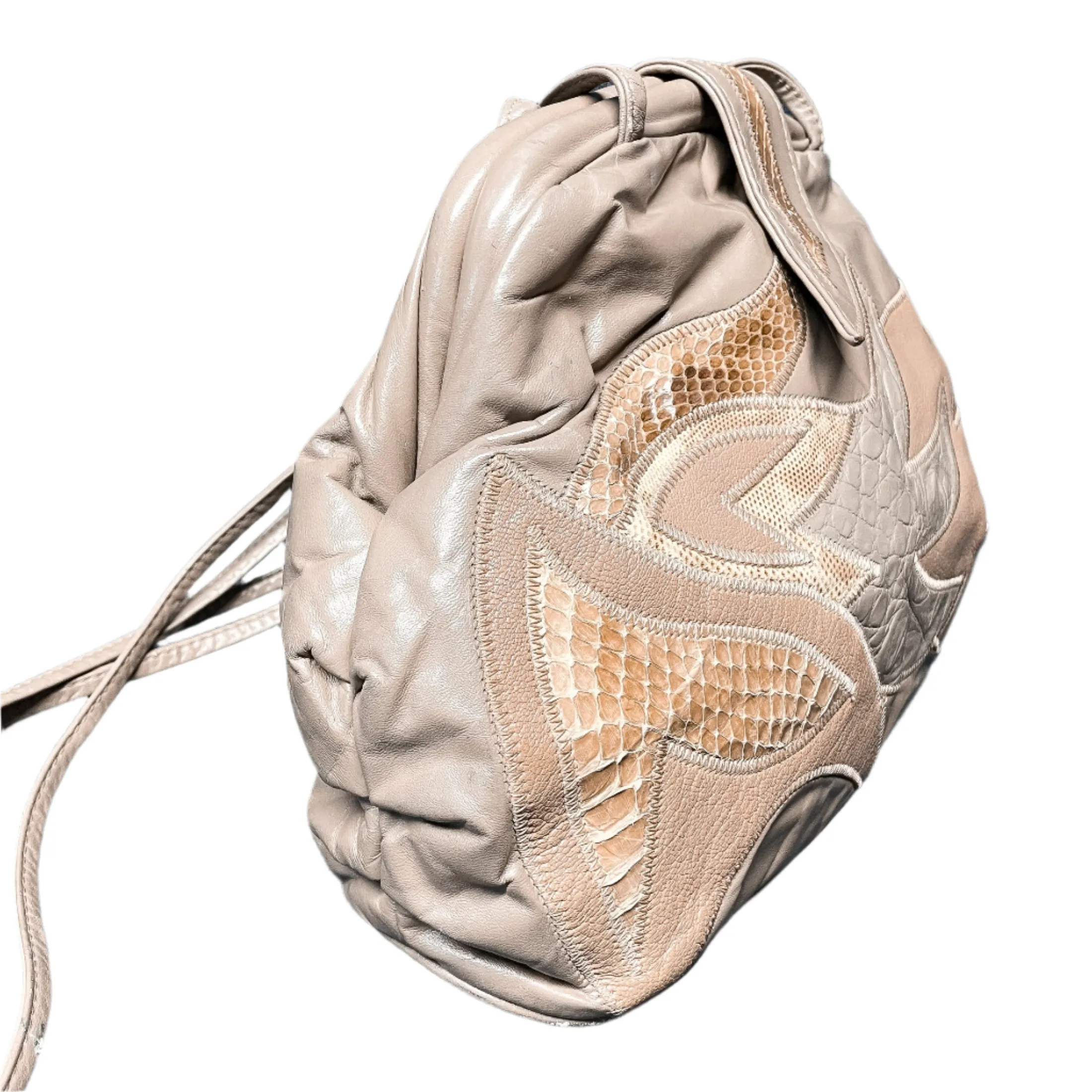 Vintage 80s Taupe Leather/Snakeskin/Lizard Shoulder Bag