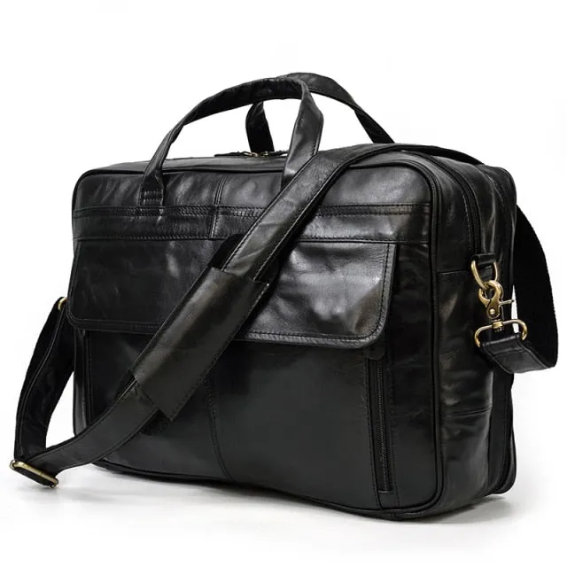 Voyager Leather Jumbo Briefcase 17 inches Laptop Carrying Case for Men