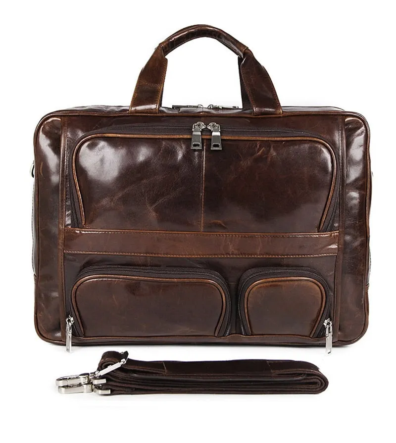 Voyager Leather Jumbo Briefcase 17 inches Laptop Carrying Case for Men