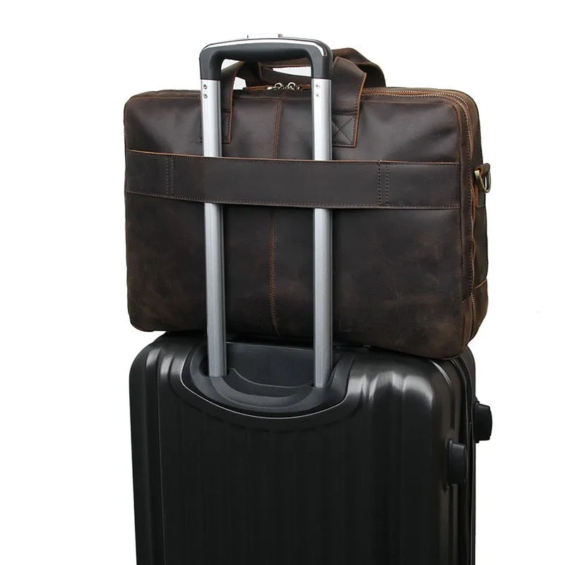 Voyager Leather Jumbo Briefcase 17 inches Laptop Carrying Case for Men