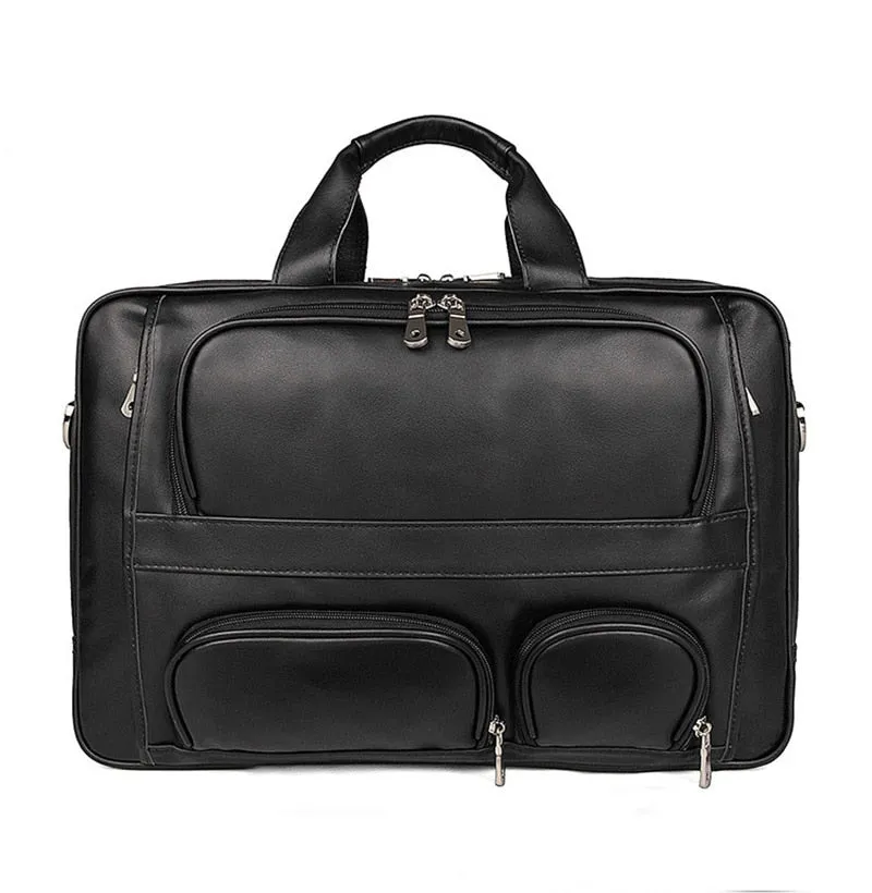 Voyager Leather Jumbo Briefcase 17 inches Laptop Carrying Case for Men