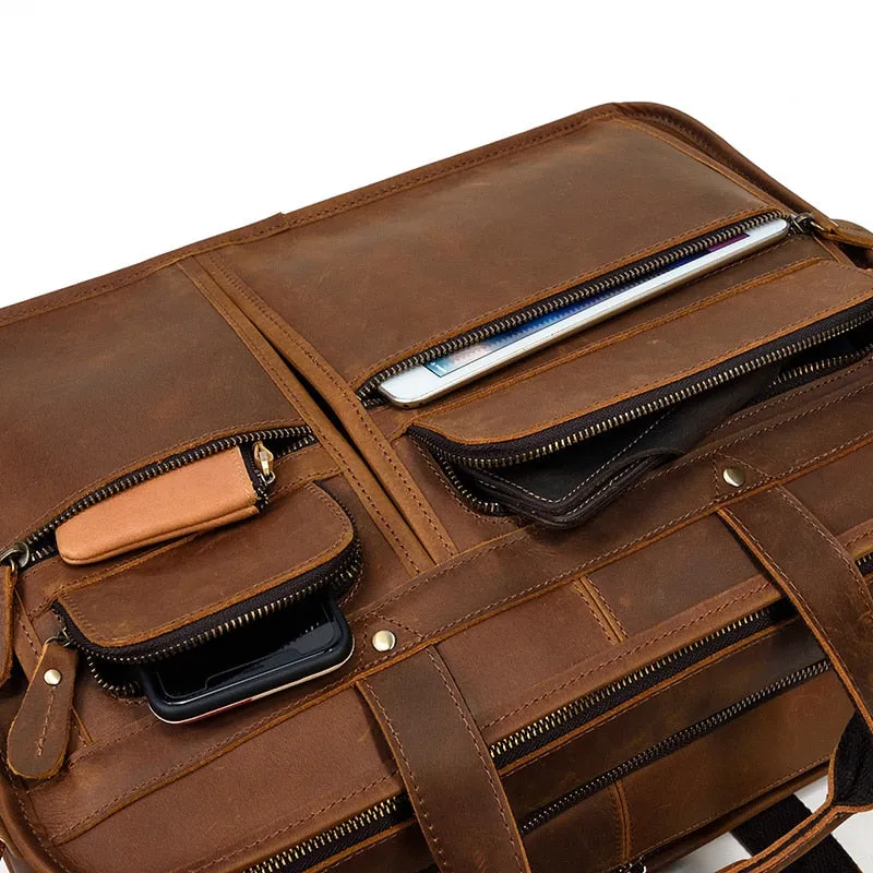 Voyager Leather Jumbo Briefcase 17 inches Laptop Carrying Case for Men
