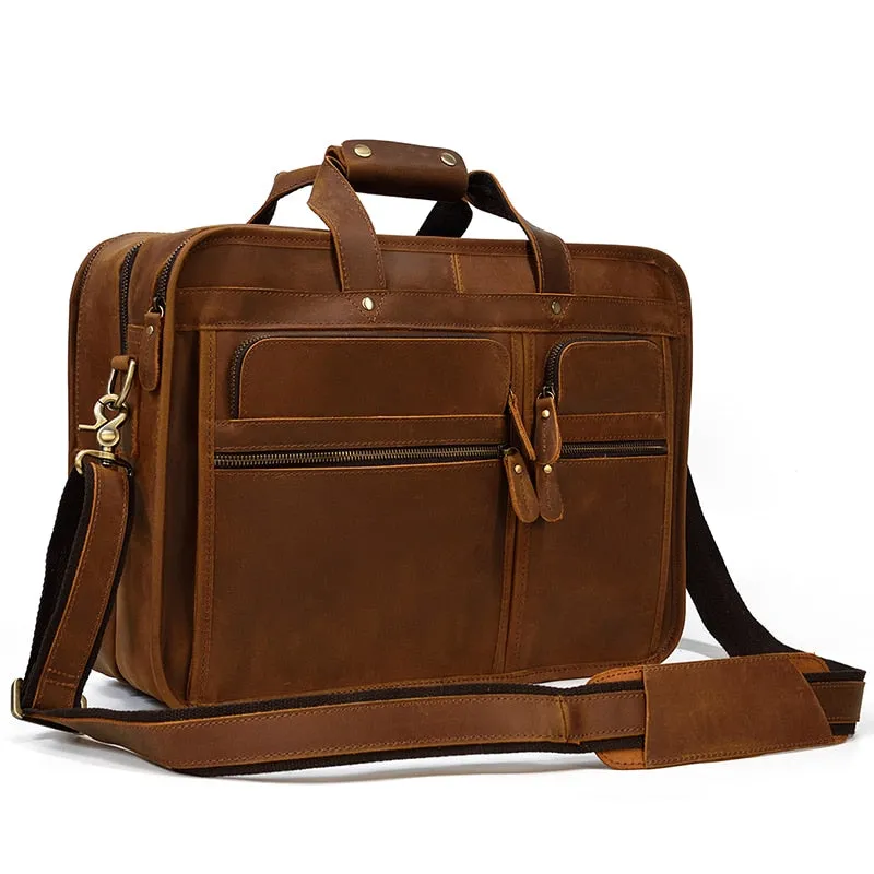 Voyager Leather Jumbo Briefcase 17 inches Laptop Carrying Case for Men